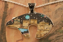 Calvin Begay Starry Night at the Pueblo Sterling Silver Bear Pendant